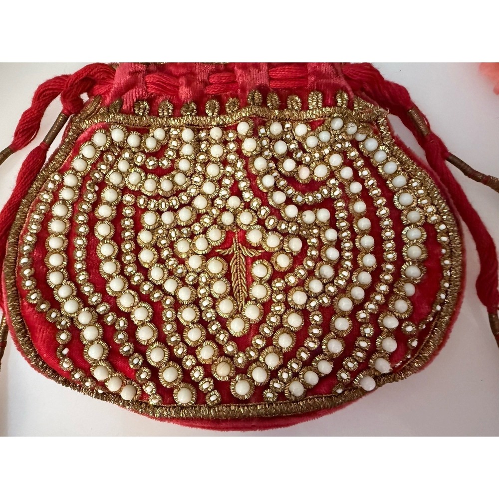 Beaded Vintage Reticule Bag Clutch Pouch Potli Bag Bridal Embroidered Purse 6X5 - Picture 3 of 16